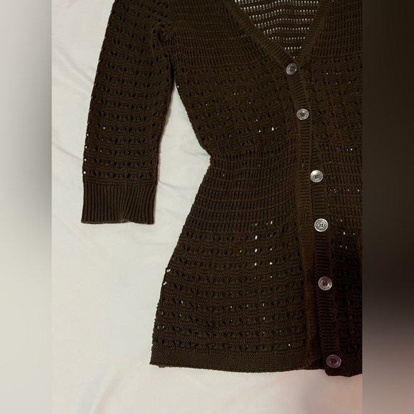 DKNY Jeans | Half Sleeves Brown Cardigan - Picture 3 of 8